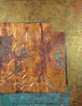 Flora Davis "Composition in Brass and Copper" patined metal on panel 14x18x3 beginning bid $200 (value $600)